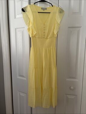 Yellow Ruffle Sleeve Maxi Dress with Shirred Waist